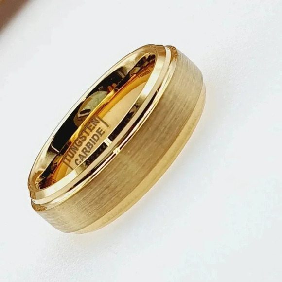 "Yellow Gold Tungsten Brushed Finish Wedding Ring for Women, GALTUN720 - Picture 9 of 11